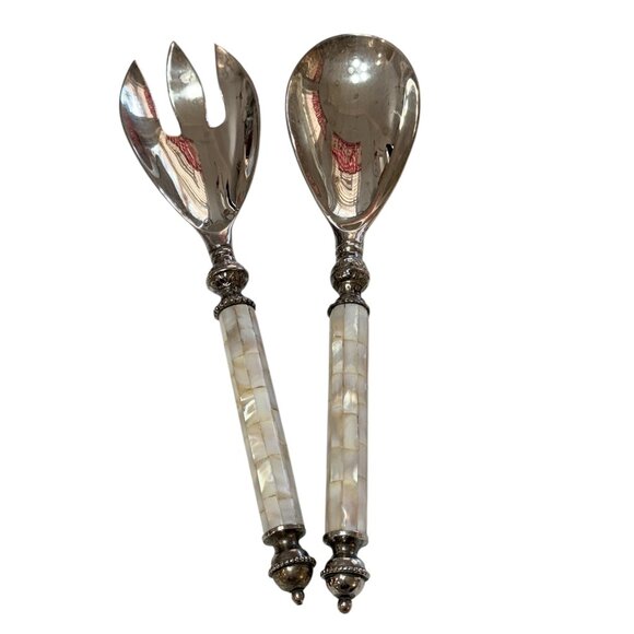 TOWLE Silversmiths Two-Piece Salad Serving Set Mother of Pearl Handles - Picture 17 of 17